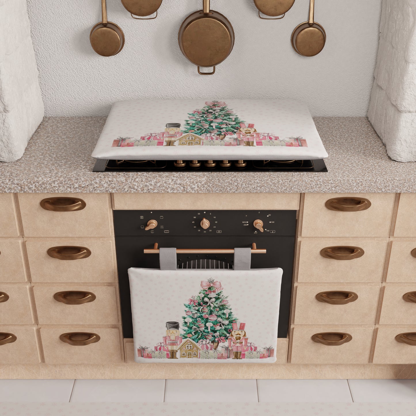 Christmas Oven Cover for Kitchen in Digital Print Pink Soldiers 1pc 40x50cm