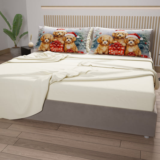 Draps de Noël en coton, parure de lit avec taies d'oreiller en impression numérique Chien
