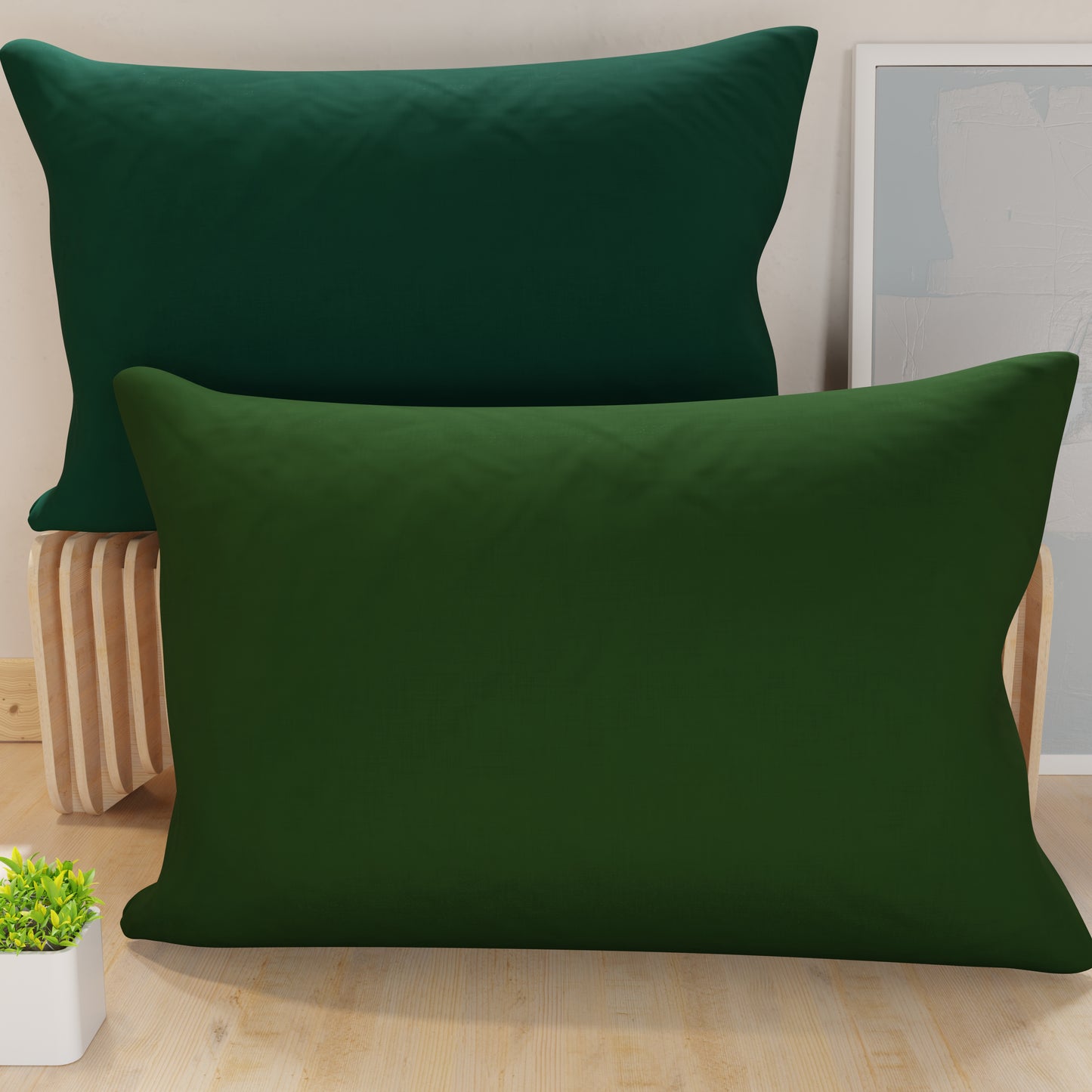 Federe, Coppia Federe, Copricuscini, 100% Microfibra Anallergica Verde Oliva/Verde Smeraldo