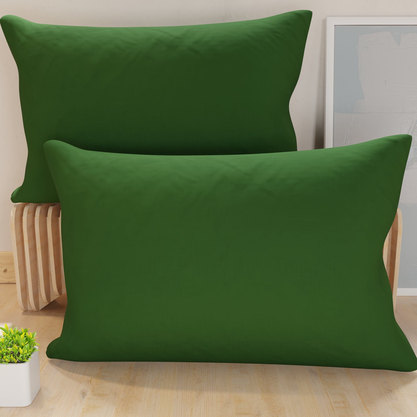 Federe, Coppia Federe, Copricuscini, 100% Microfibra Anallergica Verde Oliva