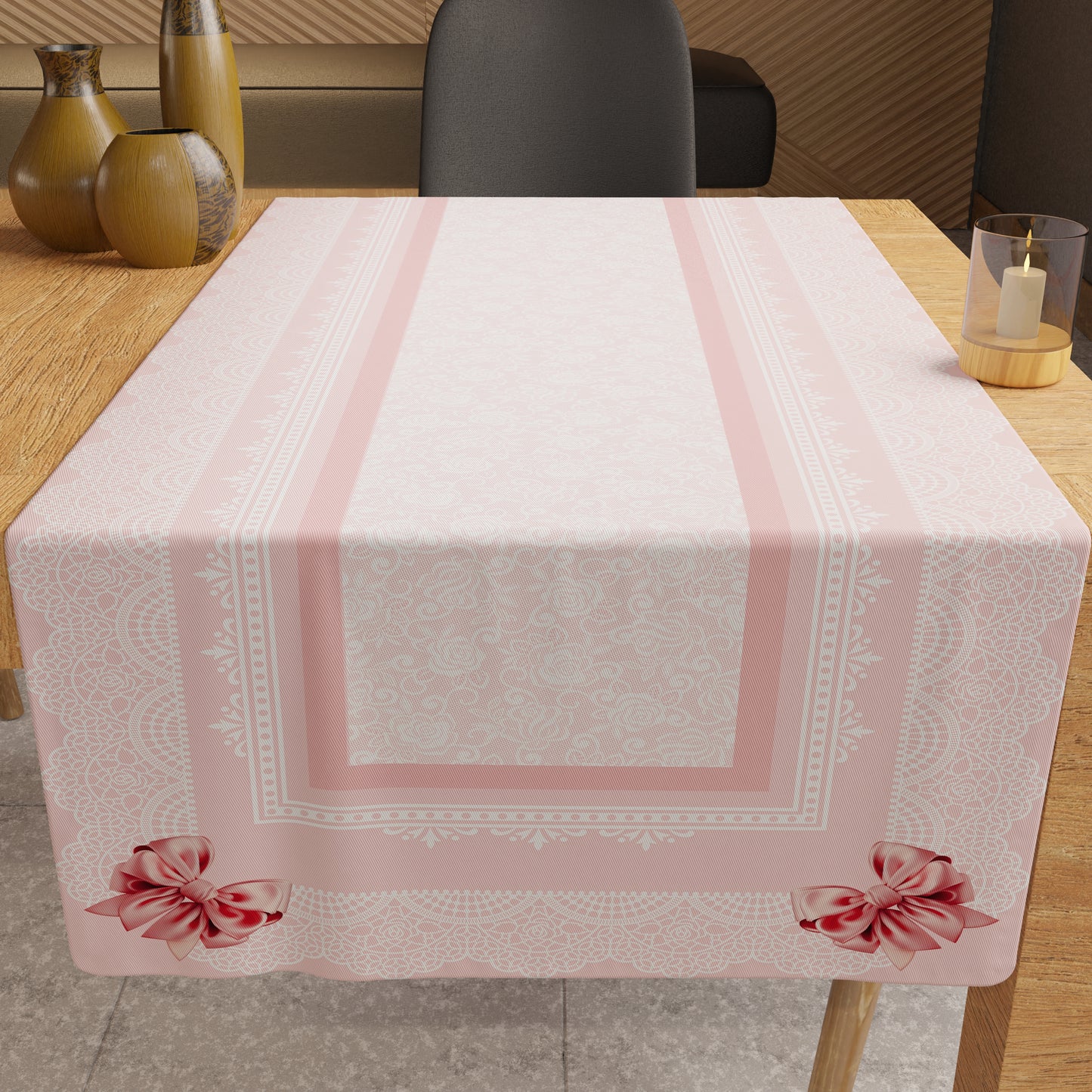 Promo Cucina Fiocco Rosa Tovaglia in Stampa Digitale + Tovaglia Trasparente + Runner in Omaggio.