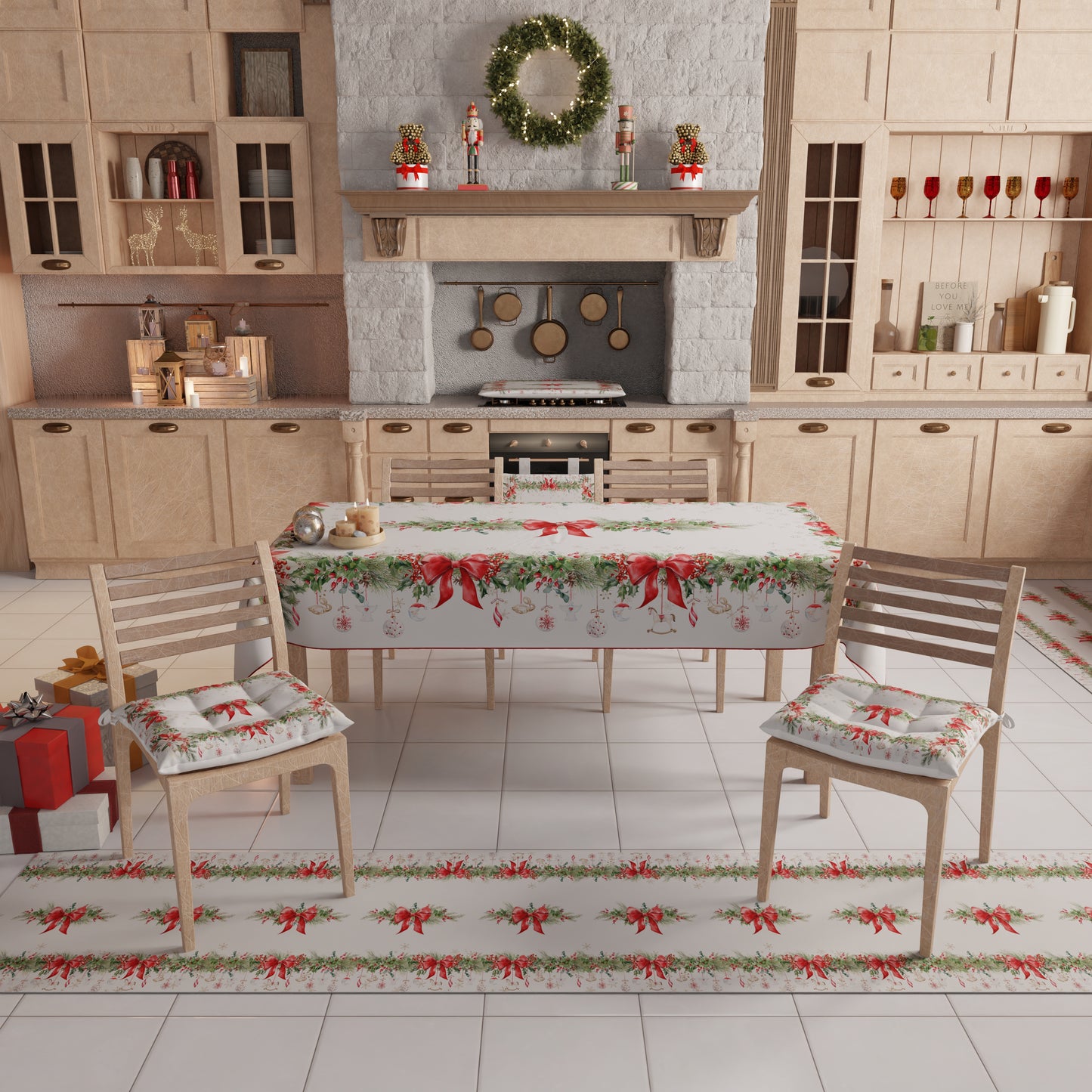 Runner Natalizi, Runner Tavola Natalizio, Tovaglia Runner Natalizia, Runner Cucina Ghirlanda Natale