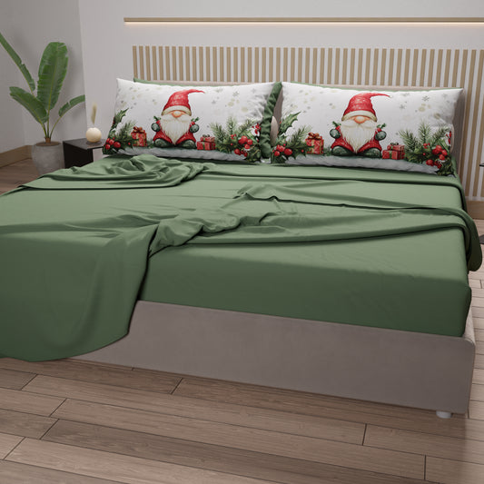 Draps de Noël en coton, parure de lit avec taies d'oreiller en impression numérique Gnome 01