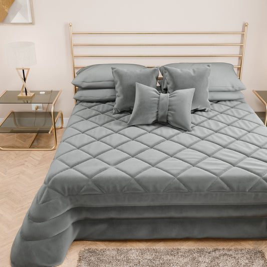 Couvre-lit printanier en velours d'ameublement à motifs Gris Foncé