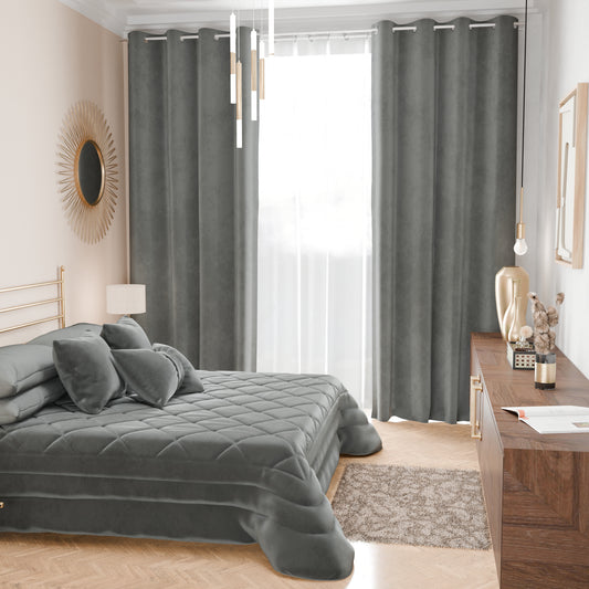 Couvre-lit printanier en velours d'ameublement à motifs Gris Foncé