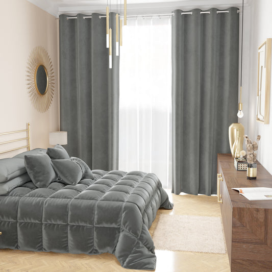 Tenda a Pannello in Velluto per Interni con Anelli, 140x280 cm, Grigio Scuro
