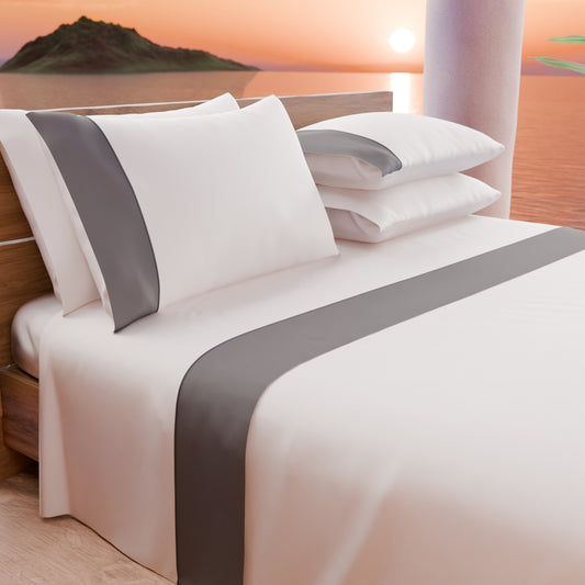 Draps unis en satin de coton avec queue de rat gris foncé