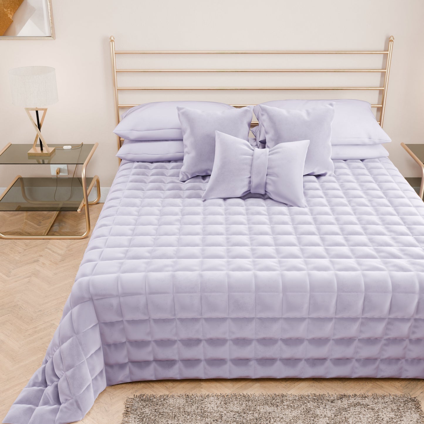 Courtepointe Unie en Velours Lilas + Draps assortis et Taie d'oreiller Digitale