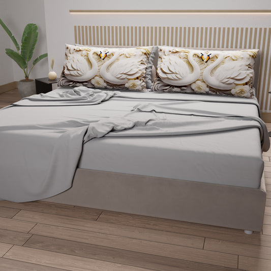 Draps en Coton, Parure de Lit avec Taies d'Oreiller en Impression Numérique Cygnes