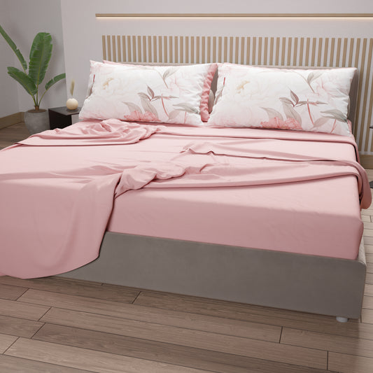 Lenzuola in Cotone, Completo Letto con Federe in Stampa Digitale Peonia