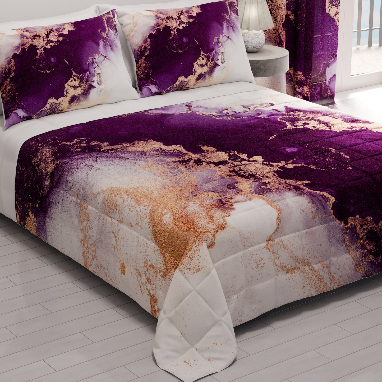 Spring Autumn Quilt Bedspread in Purple Marble Digital Print