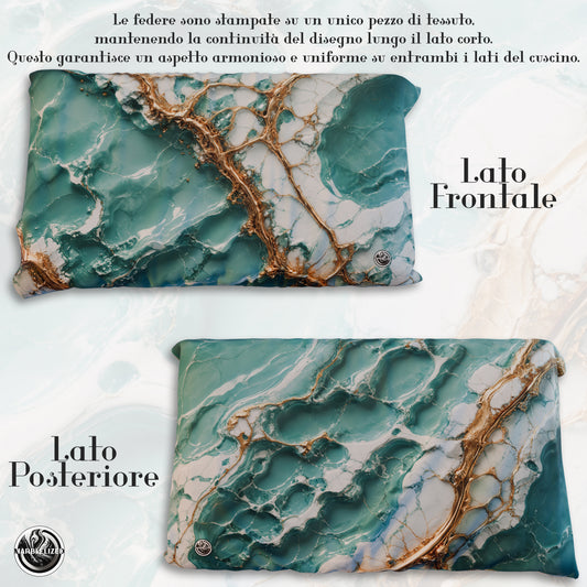 Paire de Taies d'Oreiller Élégantes Effet Marbre Aigue-marine