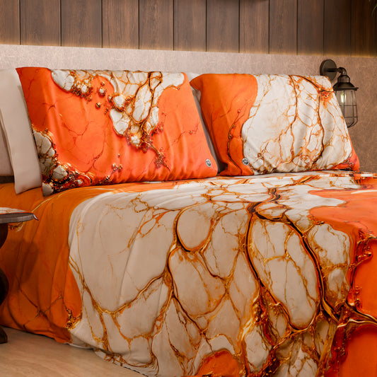 Paire de Taies d'Oreiller Élégantes Effet Marbre Orange