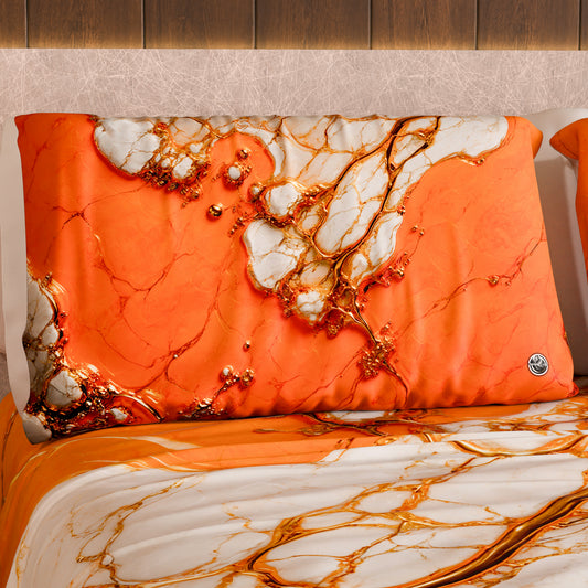 Paire de Taies d'Oreiller Élégantes Effet Marbre Orange
