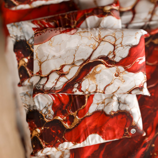 Paire de Taies d'Oreiller Élégantes Effet Marbre Rouge