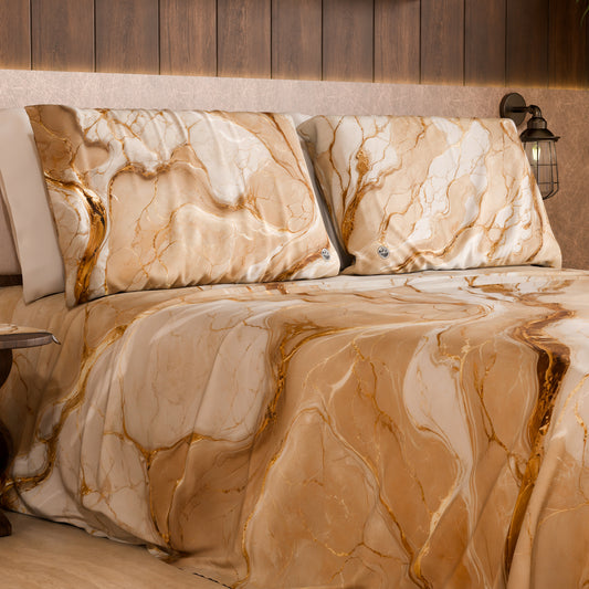 Paire de Taies d'Oreiller Élégantes Effet Marbre Beige