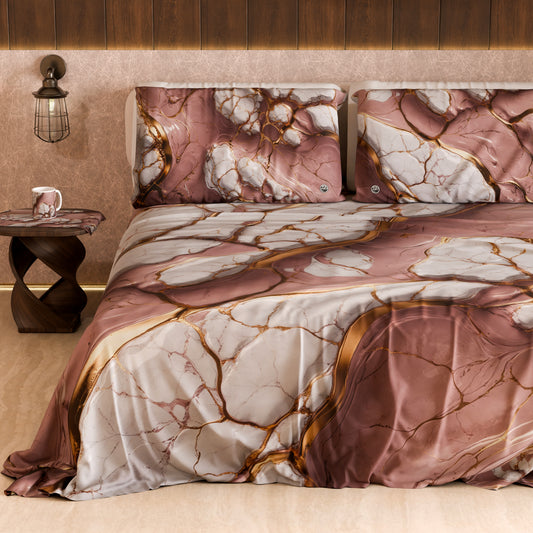 Drap housse, dessus de lit et taies d'oreiller élégants effet marbre mauve - MAUVELUXE