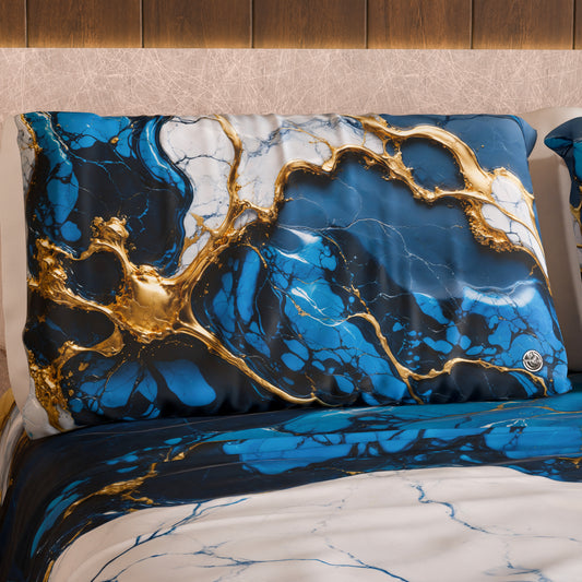 Paire de Taies d'Oreiller Élégantes Effet Marbre Bleu Nuit