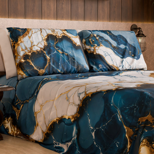 Paire de Taies d'Oreiller Élégantes Effet Marbre Bleu Océan