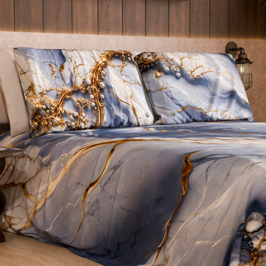 Paire de Taies d'Oreiller Élégantes Effet Marbre Indigo