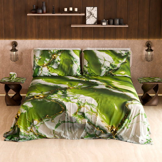 Drap housse, dessus de lit et taies d'oreiller élégants effet marbre vert - PISTACHIUS