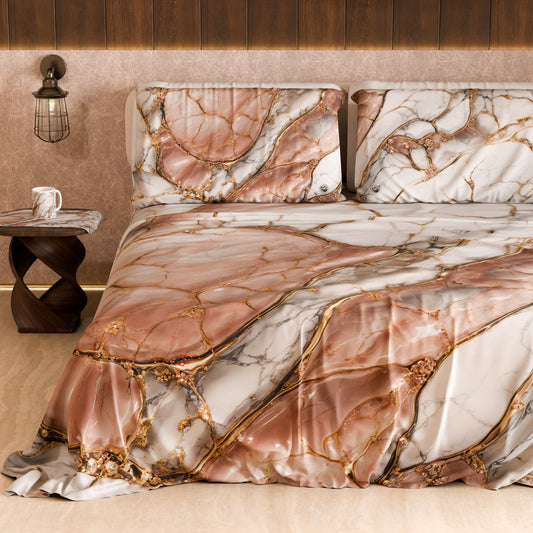 Drap housse, dessus de lit et taies d'oreiller élégants effet marbre poudre - ROSELITHE