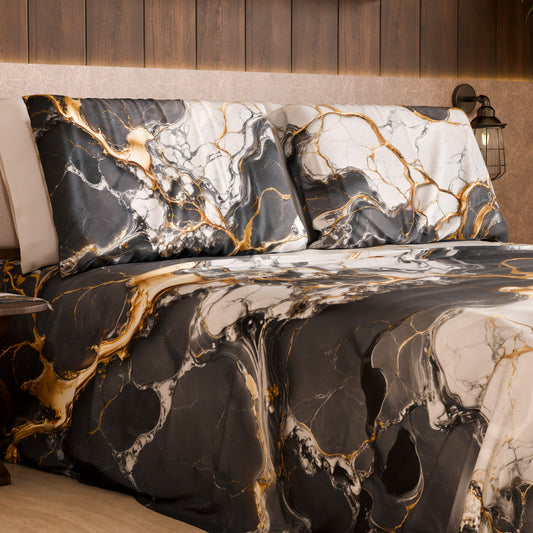 Paire de Taies d'Oreiller Élégantes Effet Marbre Gris Foncé