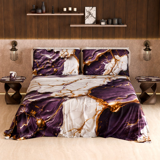 Drap housse, dessus de lit et taies d'oreiller élégants effet marbre violet - VIOLETRIC