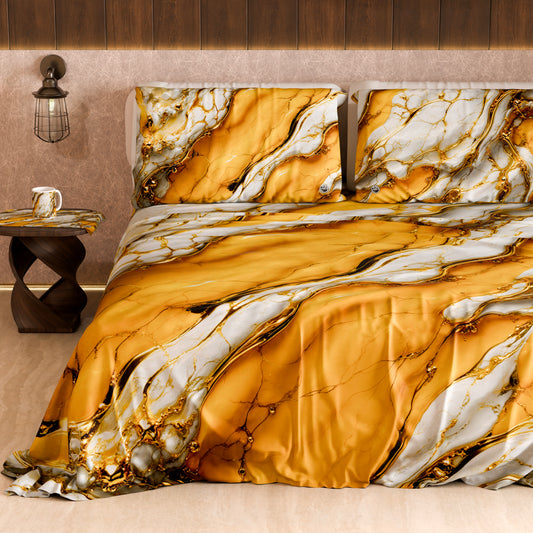 Drap housse, dessus de lit et taies d'oreiller élégants effet marbre jaune - YELLOOOWW