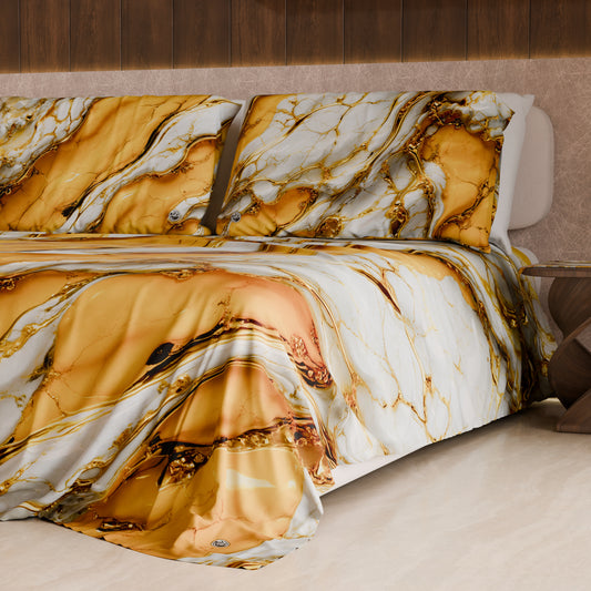 Drap housse, dessus de lit et taies d'oreiller élégants effet marbre jaune - YELLOOOWW