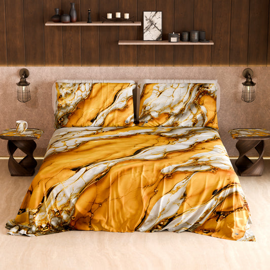 Drap housse, dessus de lit et taies d'oreiller élégants effet marbre jaune - YELLOOOWW