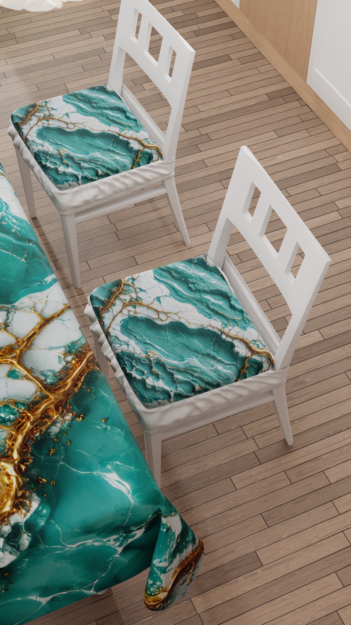 Cuscini per Sedie con Elastico Coprisedia Effetto Marmo Aquamarina - AQUATIQUE