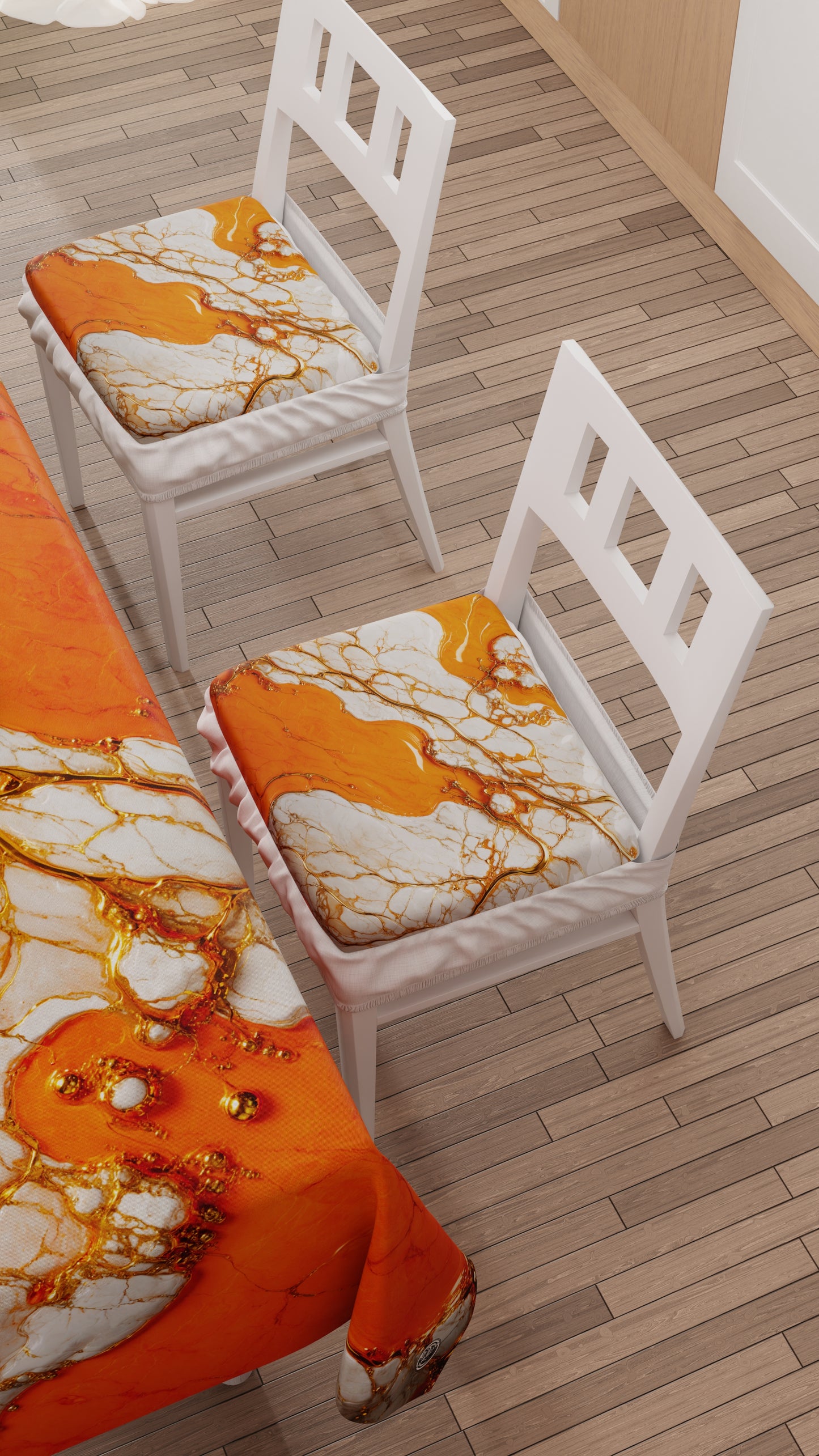 Cuscini per Sedie con Elastico Coprisedia Effetto Marmo Arancione - AURANGE