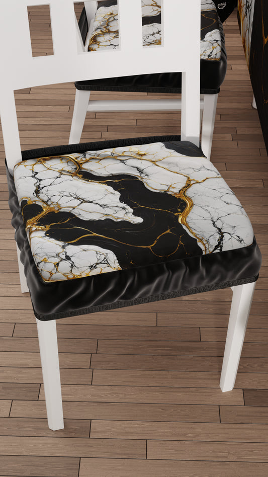 Coussins pour chaises avec élastique Housse de chaise effet marbre noir blanc - GILDENITE