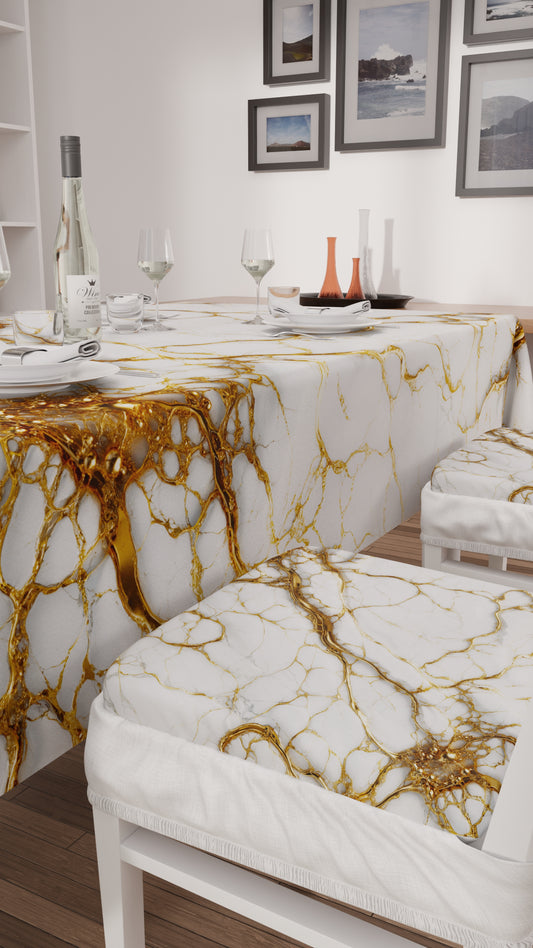 Coussins pour chaises avec élastique Housse de chaise effet marbre blanc - MARBLICE