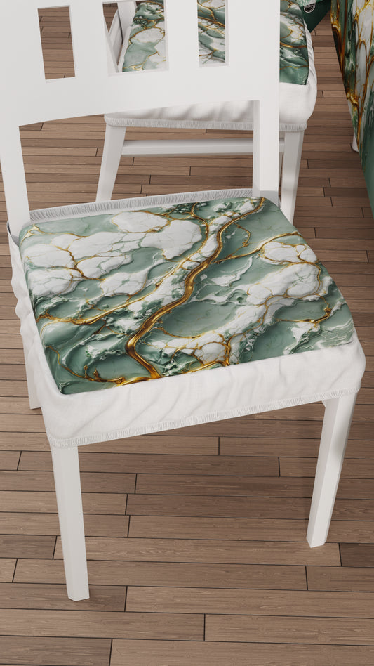 Coussins pour Chaises avec Élastique Housse de Chaise Effet Marbre Sauge - SALVOR