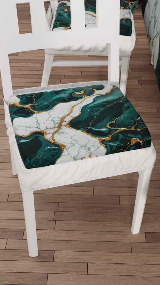 Coussins pour Chaises avec Élastique Housse de Chaise Effet Marbre Bleu Canard - TEALGEM