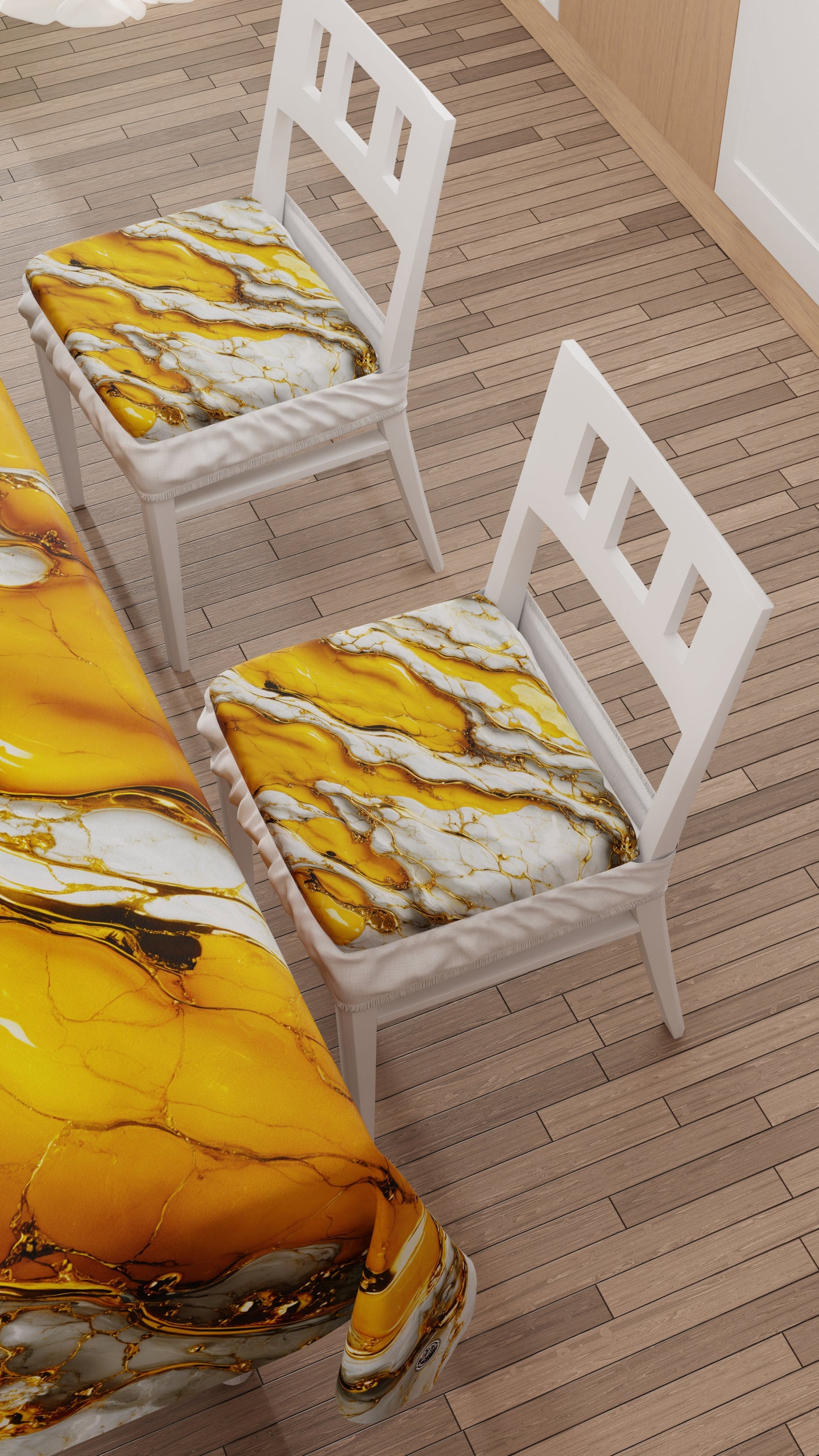 Cuscini per Sedie con Elastico Coprisedia Effetto Marmo Giallo - YELLOOOWW