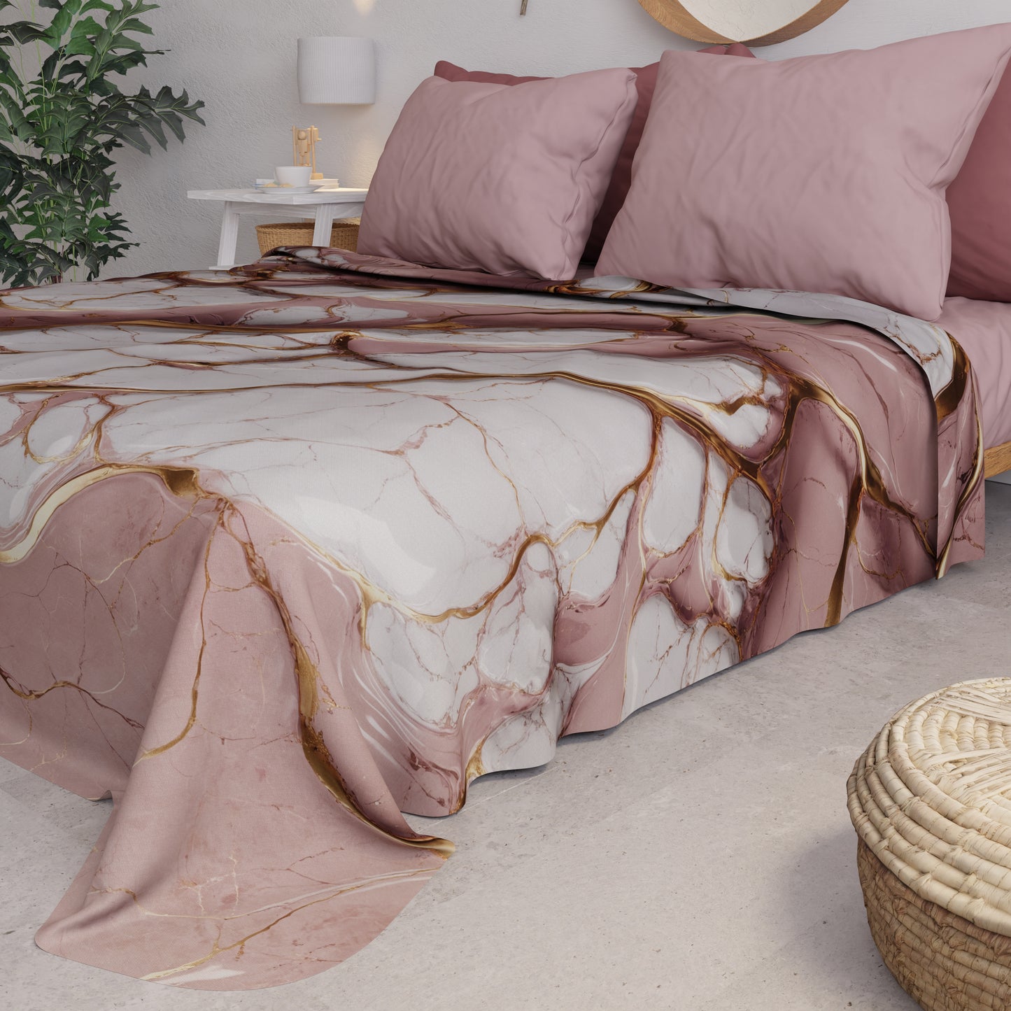 Copriletto Estivo, Coperta Leggera, Lenzuola Copriletto Effetto Marmo Malva - MAUVELUXE