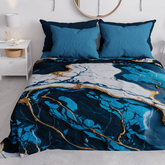 Copriletto Estivo, Coperta Leggera, Lenzuola Copriletto Effetto Marmo Blu Notte - NAVYGLO