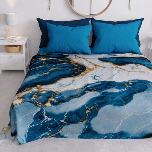 Couvre-lit d'été, Couverture légère, Draps de couvre-lit effet marbre bleu océan - OCEAGLINT