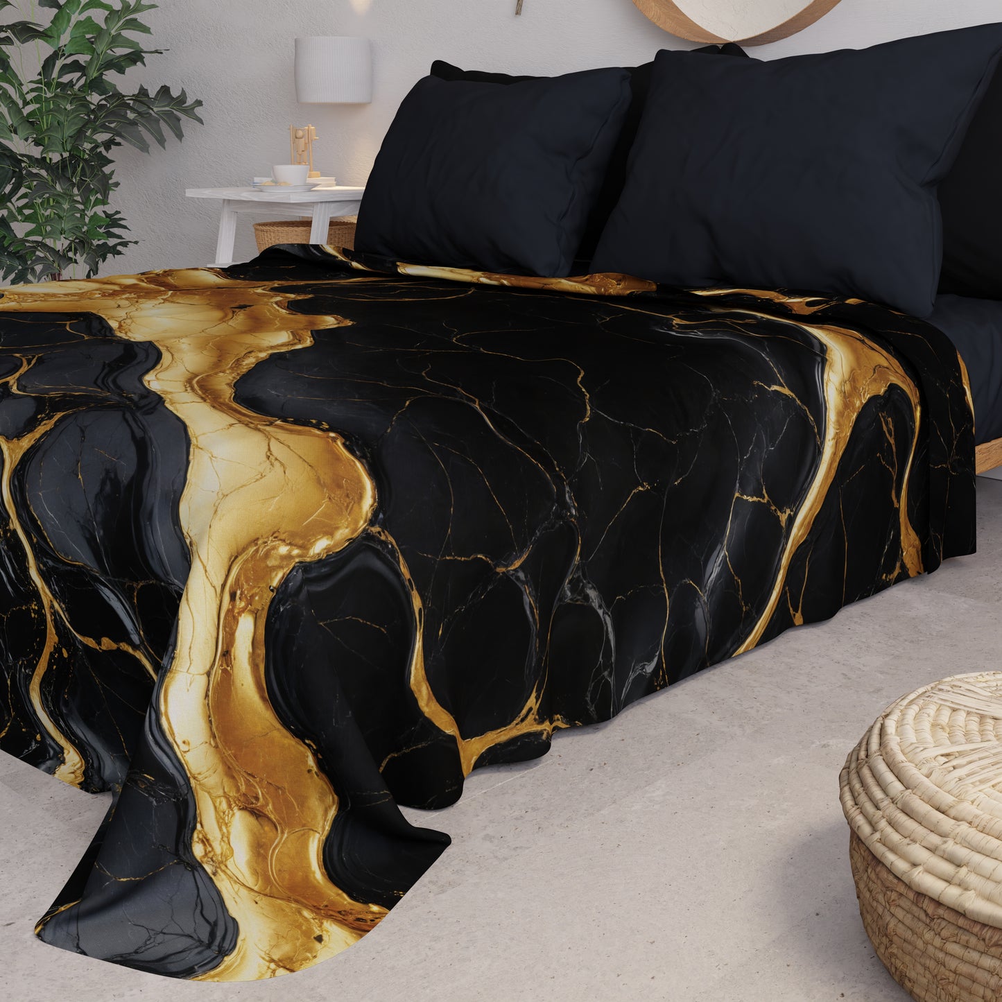 Copriletto Estivo, Coperta Leggera, Lenzuola Copriletto Effetto Marmo Nero Oro - ONYXILITE