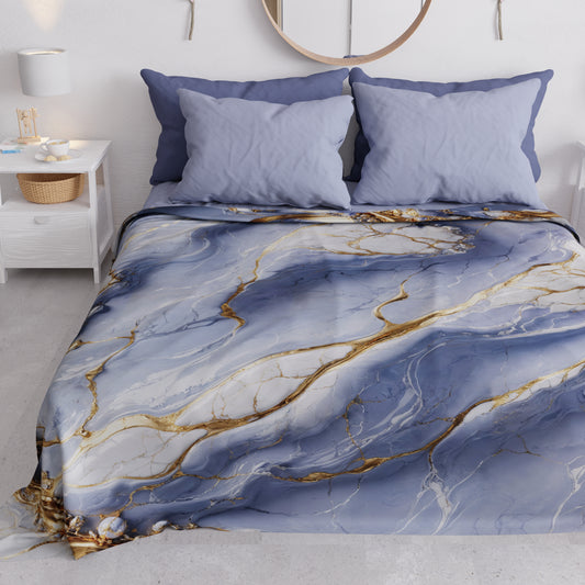 Couvre-lit d'été, Couverture légère, Draps de couvre-lit effet marbre indigo - PERIWINKY