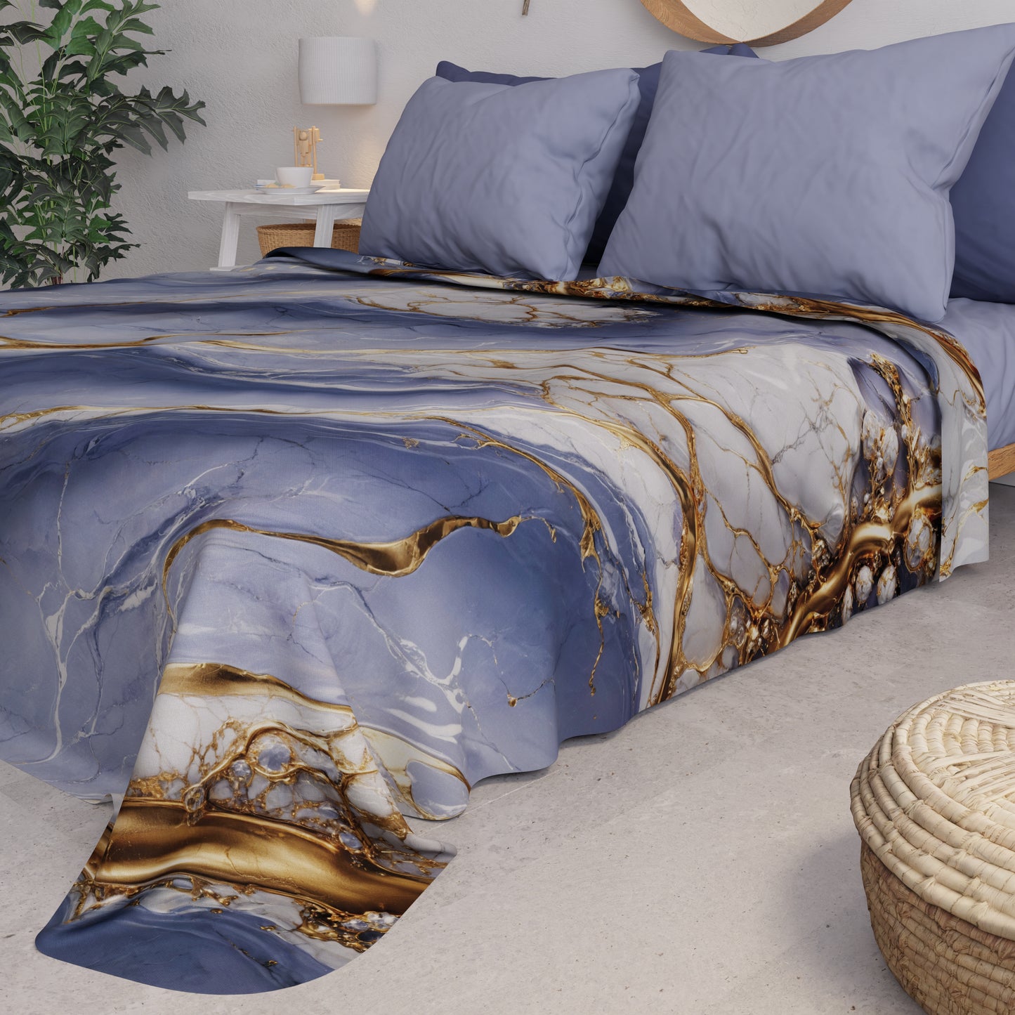 Copriletto Estivo, Coperta Leggera, Lenzuola Copriletto Effetto Marmo Indaco - PERIWINKY