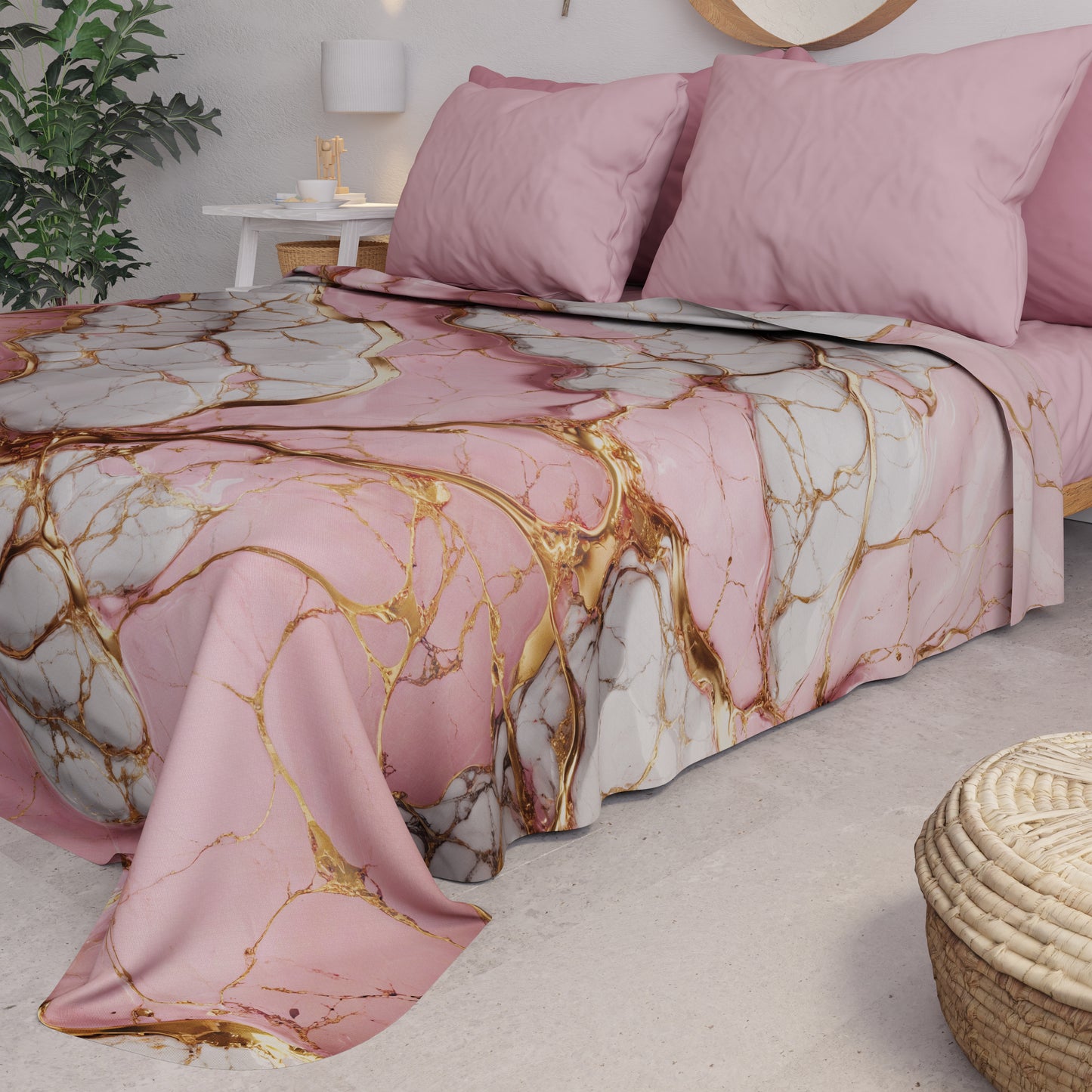Copriletto Estivo, Coperta Leggera, Lenzuola Copriletto Effetto Marmo Rosa - PINKERELLE