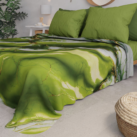 Copriletto Estivo, Coperta Leggera, Lenzuola Copriletto Effetto Marmo Verde - PISTACHIUS
