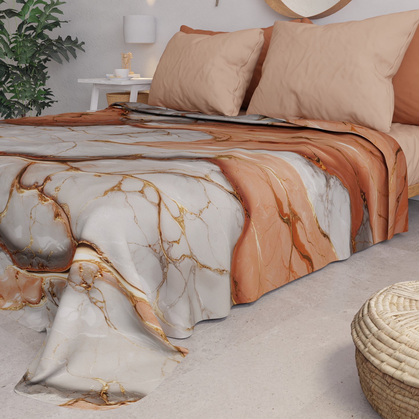 Copriletto Estivo, Coperta Leggera, Lenzuola Copriletto Effetto Marmo Salmone - ROSESALM