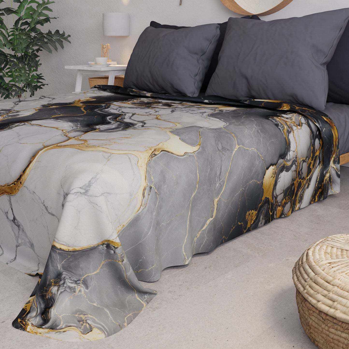 Copriletto Estivo, Coperta Leggera, Lenzuola Copriletto Effetto Marmo Grigio Scuro - SMOKITE