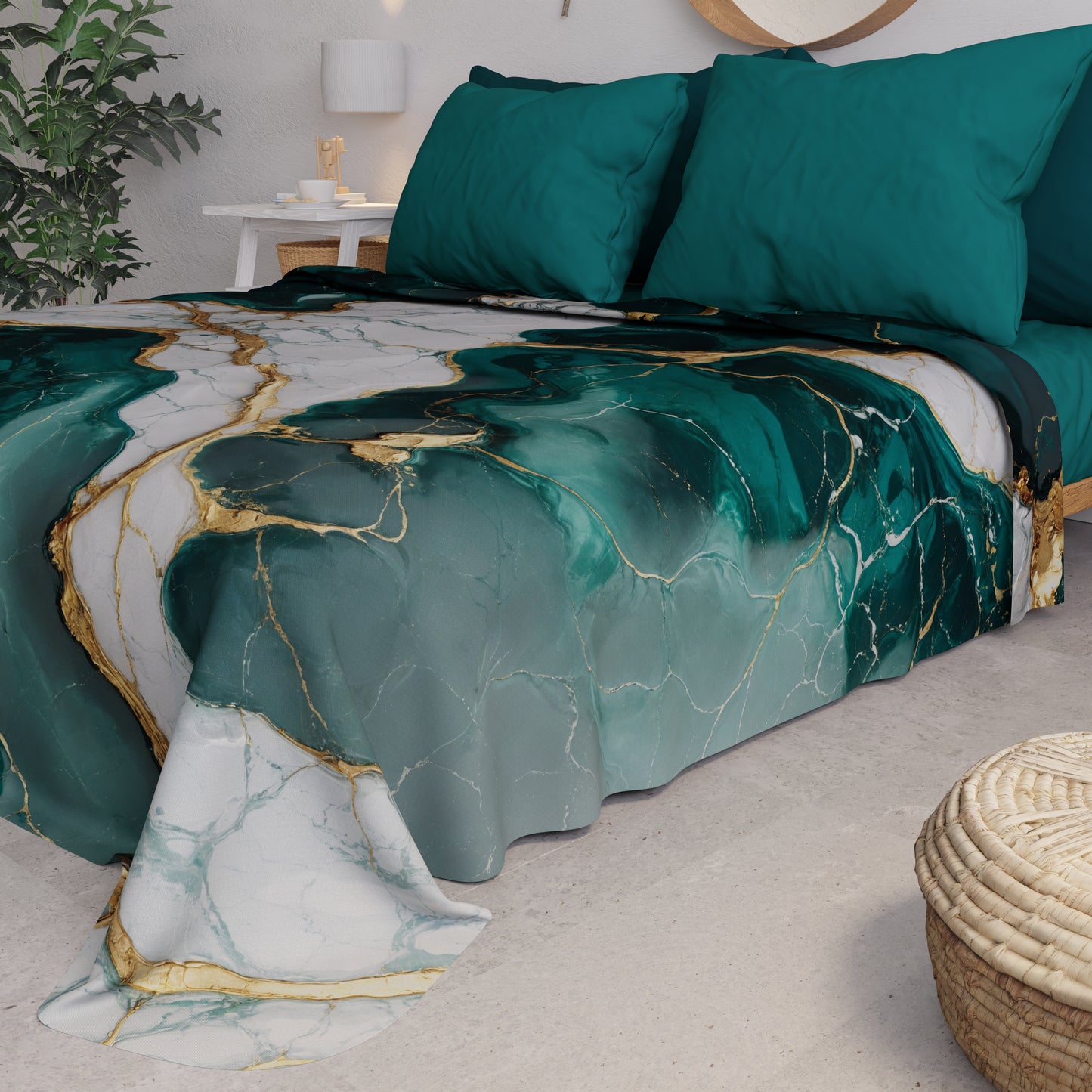 Copriletto Estivo, Coperta Leggera, Lenzuola Copriletto Effetto Marmo Ottanio - TEALGEM