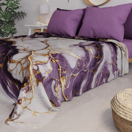 Copriletto Estivo, Coperta Leggera, Lenzuola Copriletto Effetto Marmo Viola - VIOLETRIC